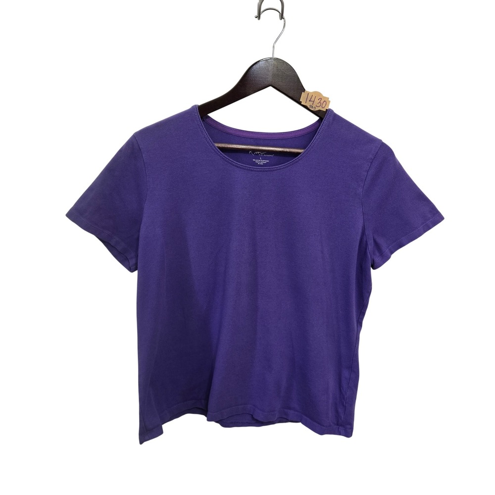 Kim Rogers Womens Purple Short Sleeve Crew Neck Cotton Blend T-Shirt Size L